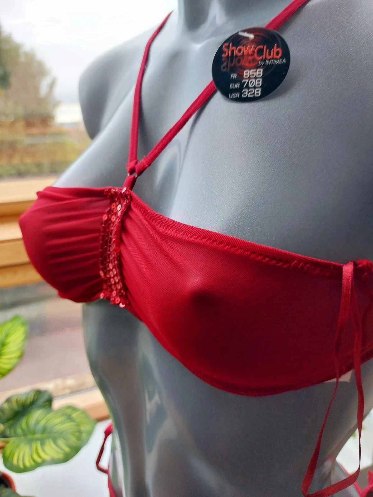 Conjunto de lencería roja Show Club de tul y lentejuelas / T38 85B – photo 8